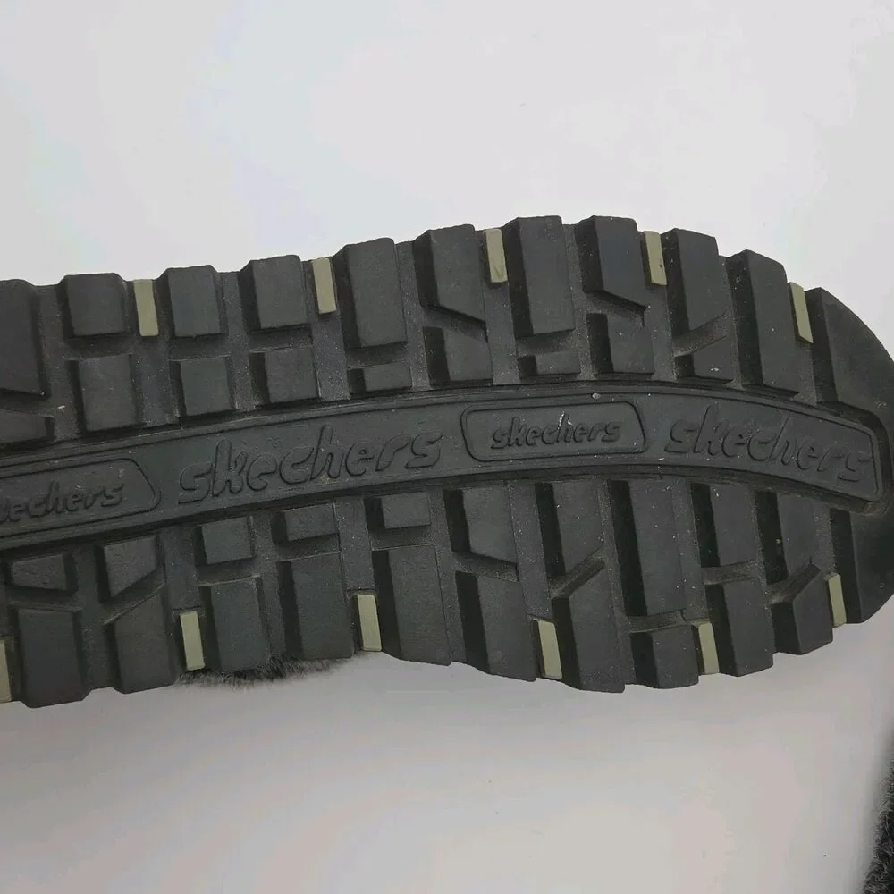 Skechers Shoe Clogs Shindig Platform Black Suede Faux Fur Lined Women Sz 9 Y2K